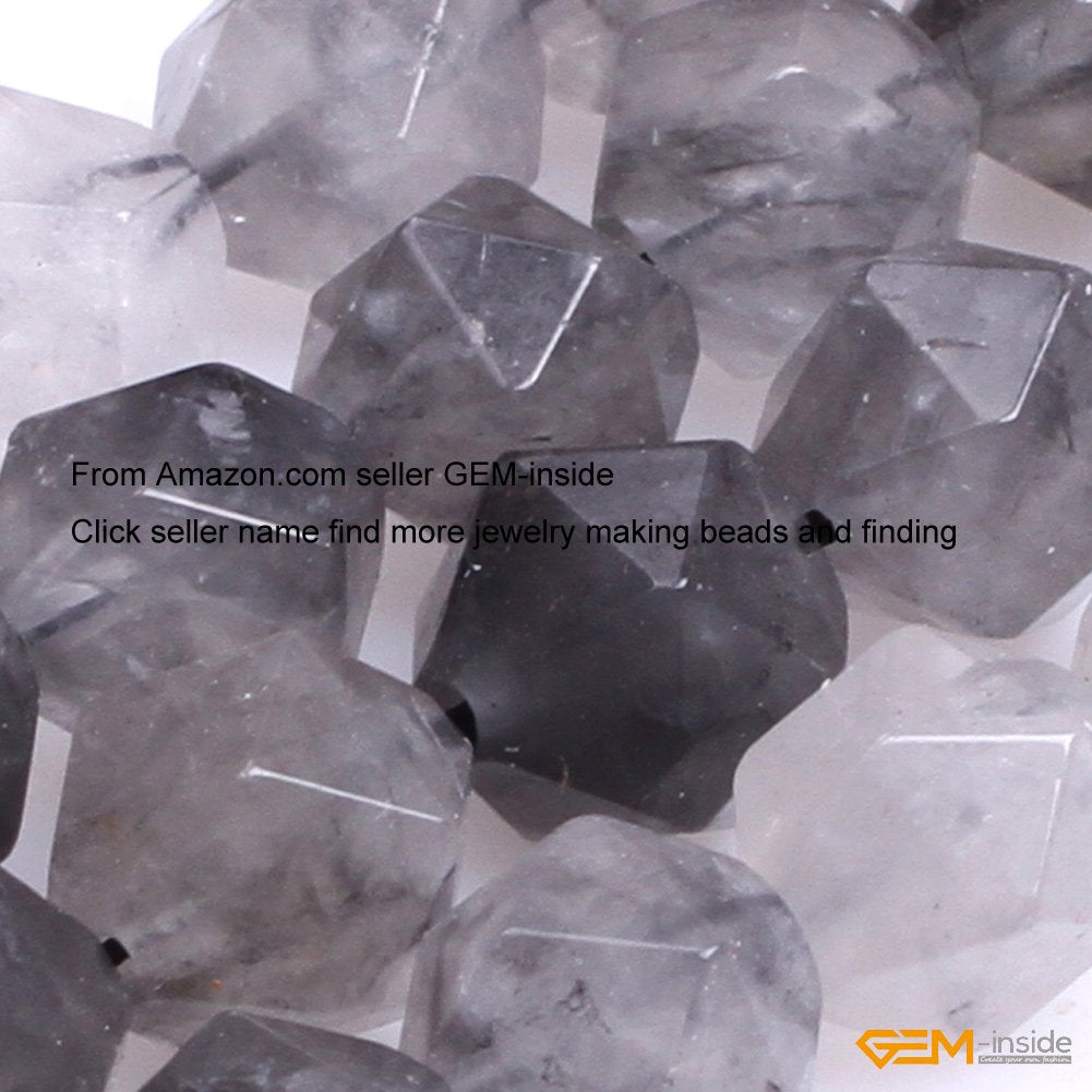 GEM-Inside Grey Cloudy Quartz Gemstone Loose Beads Natural 10mm Faceted Cambay Stone Power for Jewelry Making 15"