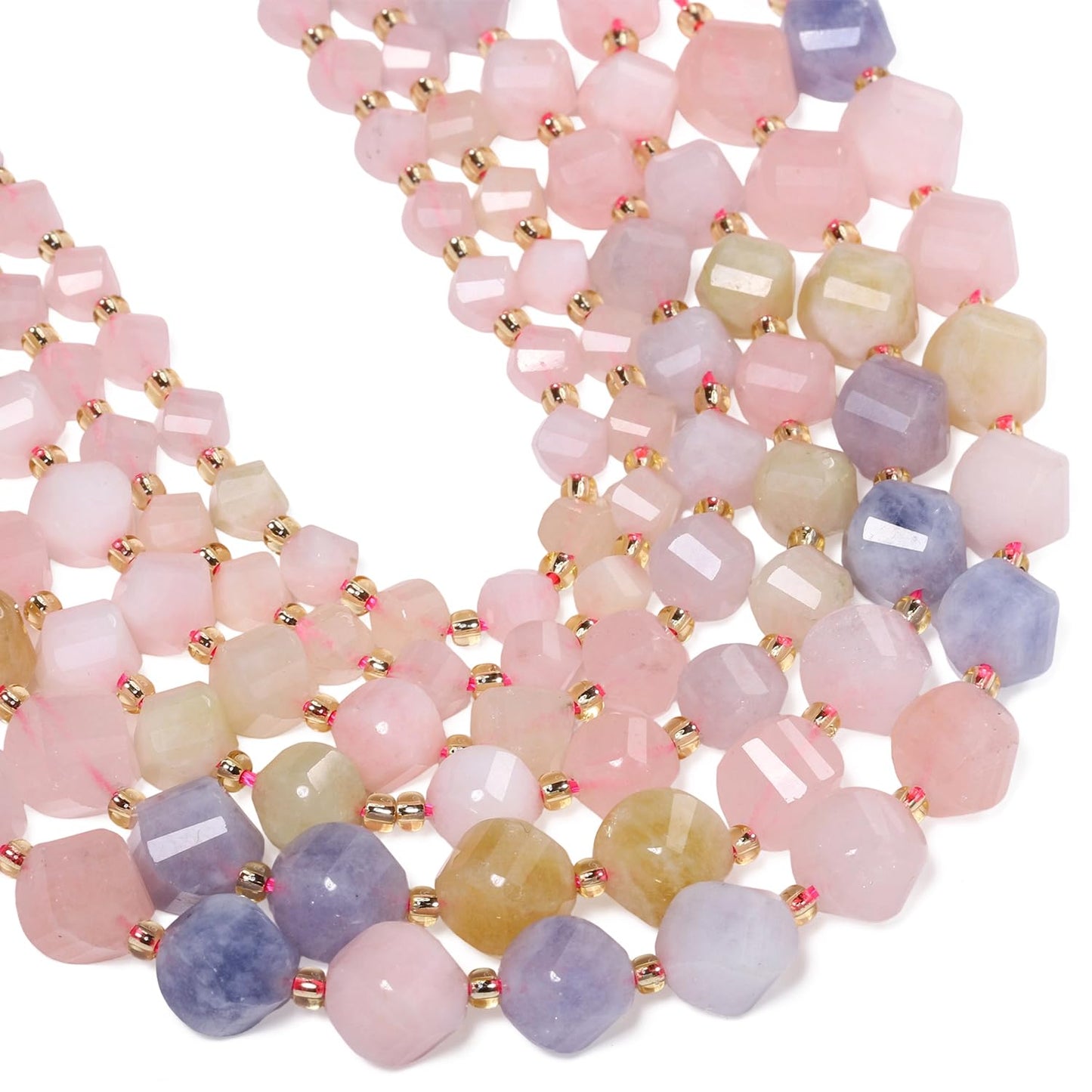 Yochus 42pcs Natural Morganite Stone Beads for Bracelet，2strands 6mm Facted Twist Loose Gemstone Beads for Jewelry Making DIY Craft Necklace Earring