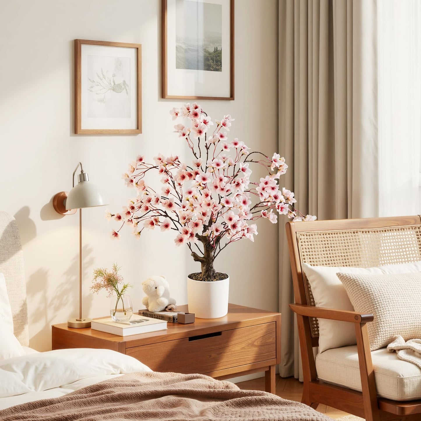 Caxchiling Cherry Bloosom Tree 2FT, Small Tabletop Tree with Vase Pot, Artificial Pink Flower Blossom Plants for Centerpiece, Home Office Desk Decor for Spring, Living Room Bedroom Wedding Party Decor