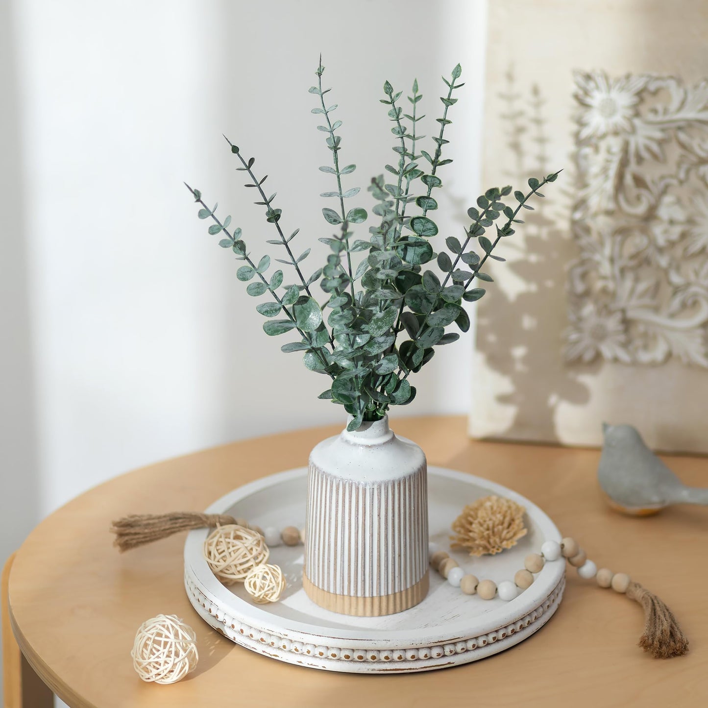 Hanobe Candle Tray Holder Decorative: Round Coffee Table Home Decor Centerpiece Boho White Serving Trays for Living Room Kitchen