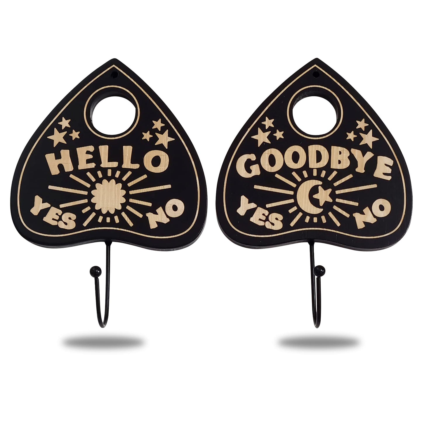 Ella & Emma Wall Mounted Coffin-Shaped Key Holder - Planchette/Hamsa Hand Key Holder, Gothic Home Decor Wall Hanger with Hook -Spooky Halloween Decor for Home - 2 Pieces (Planchette)