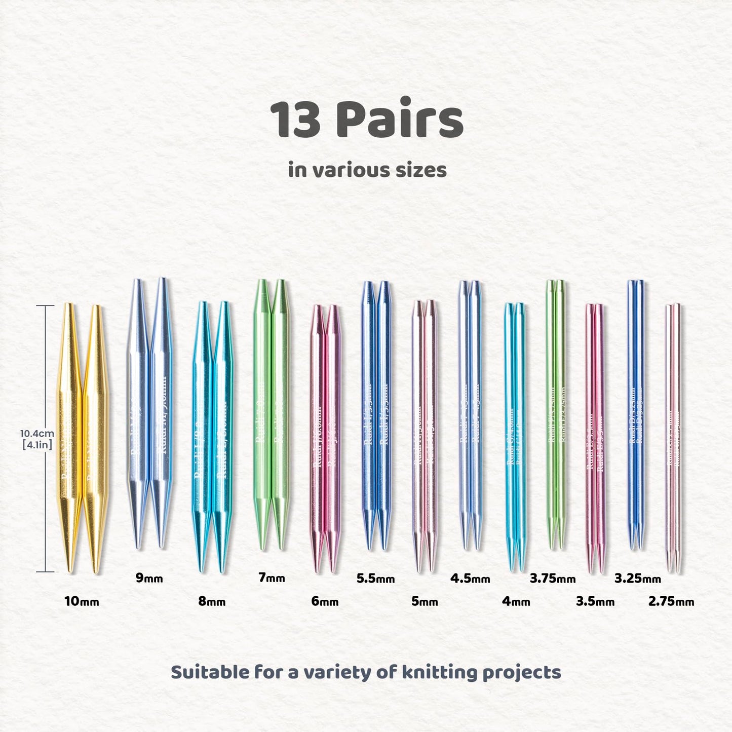 Ruidi Interchangeable Aluminum Circular Knitting Needles Set - 13 Pairs of 4 Inch (10cm) Needles with 4 Cables, Needle Holders & Leather Bag - Perfect for Smooth Knitting & Versatile Projects