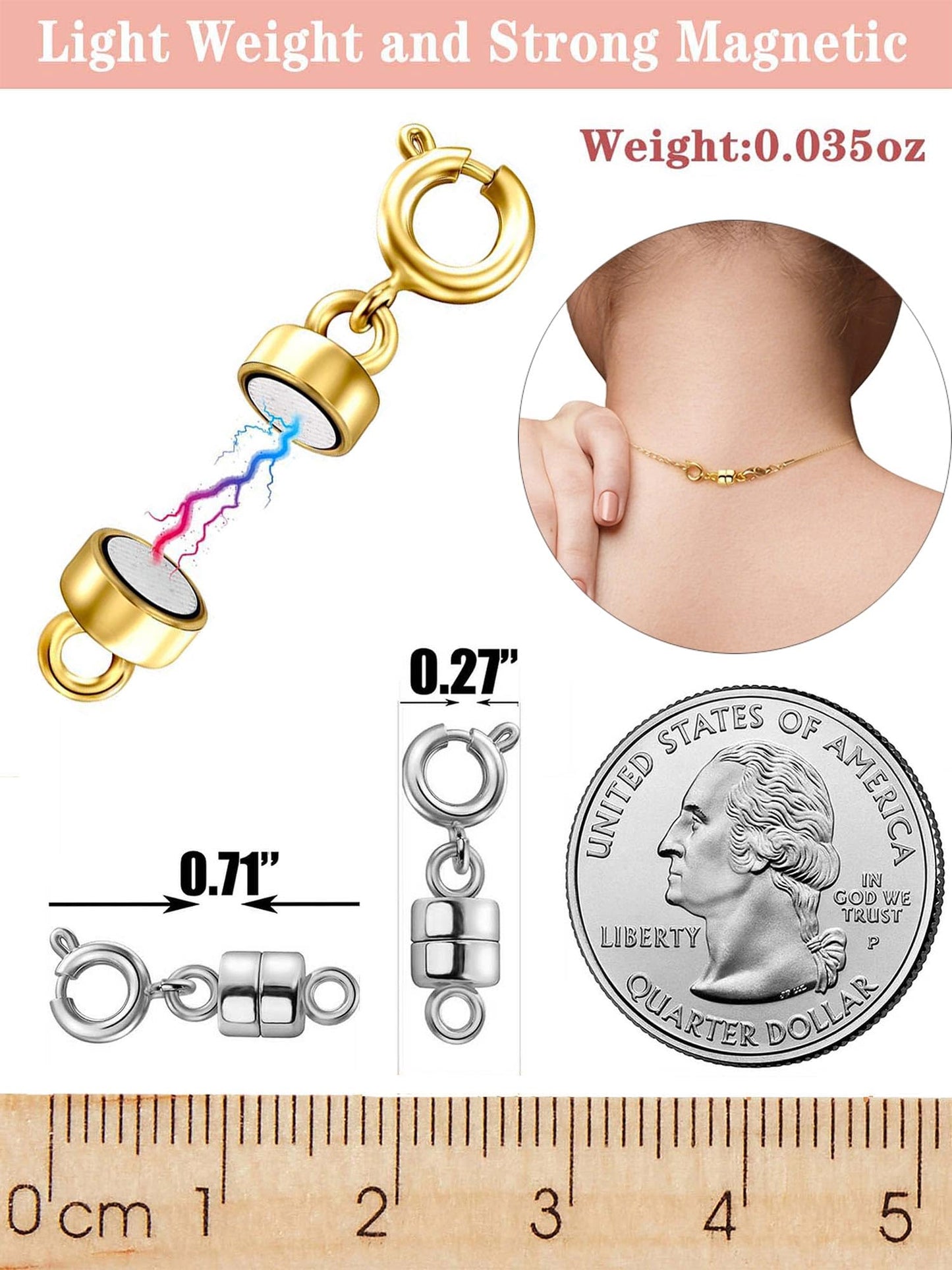 Dailyacc Magnetic Necklace Clasps and Closures - Safety 14 K Gold and Silver Jewelry Converters for Bracelets Chain Extender