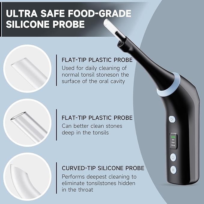 Electronic Tonsil Stone Remover with Camera, Tonsil Stone Removal Kit, 3 Suction Levels, Tonsil Stone Vacuum, Oral Care for Mouth Health, USB Rechargeable (Black)