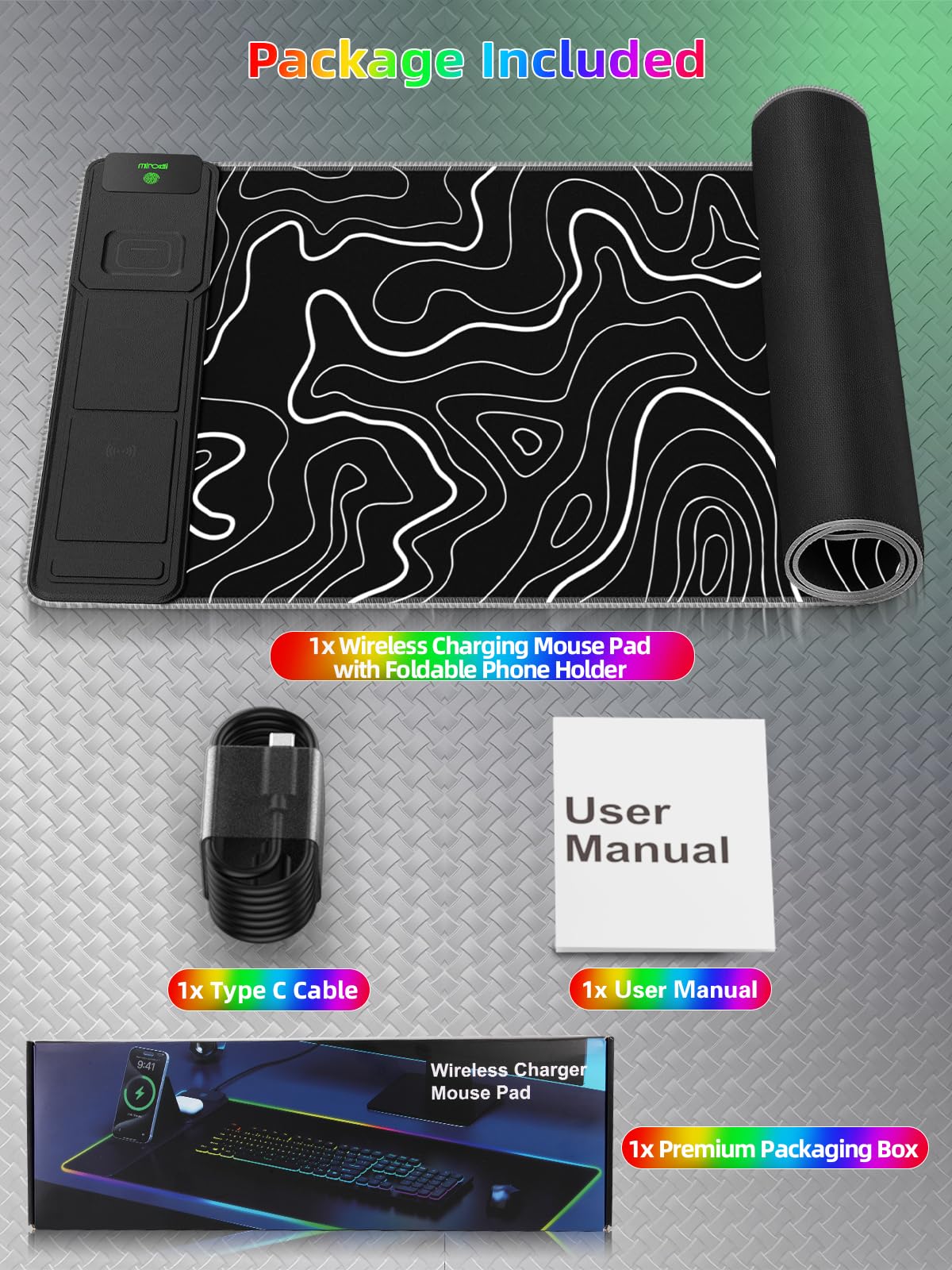 Mouse Pad with Foldable Phone Holder & Wireless Charger, XXL RGB Gaming Mousepad 31.5"x15.8" Large Desk Mat for Keyboard, 11 Colors 5 Modes
