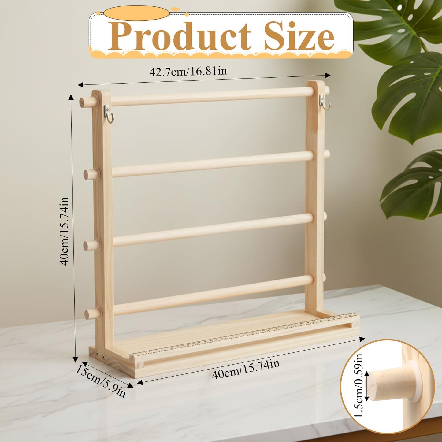 Ribbon Storage Rack Spool Holder Organizer, 4 Tier Wooden Ribbon Organizer, Ribbons Display Holder, for Craft Mesh Wreath Bow Washi Tape, Florist Arts Wrapping Craft Gift