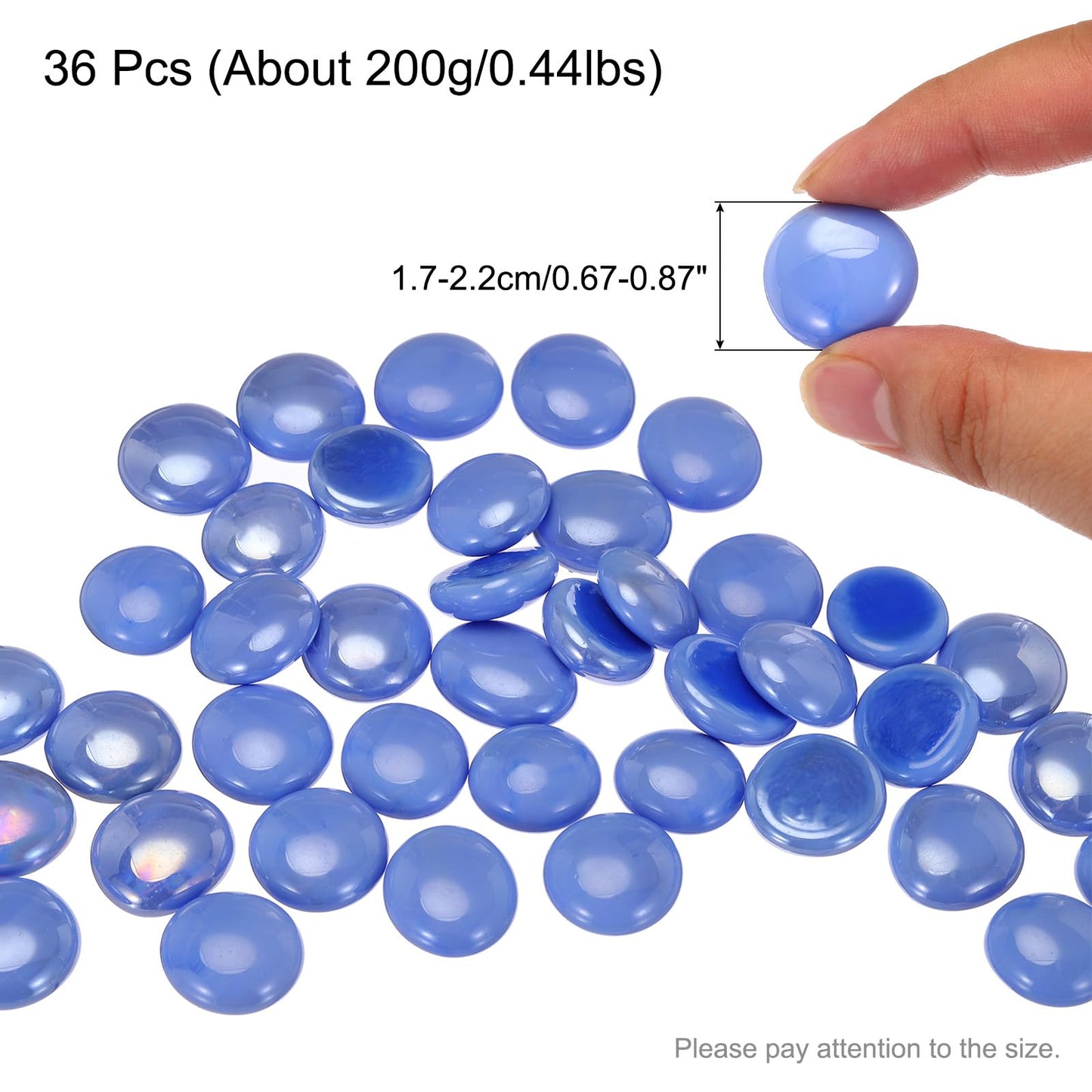 MECCANIXITY Glass Beads,36pcs Flat Glass Gemstone Light Blue 0.44lbs (0.67-0.87") Glass Marbles Pebbles for Vase Fillers Aquarium Decor DIY Craft