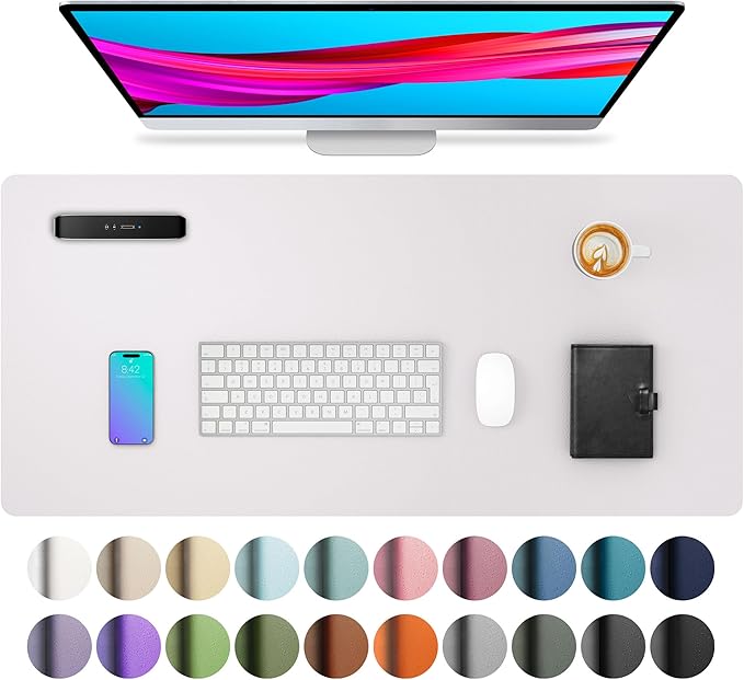 Aothia Large PU Leather Desk Pad Protector – Non-Slip Mouse Pad & Writing Mat for Office/Home, Waterproof, Easy to Clean (31.5" x 15.7", Pale Lavender White)