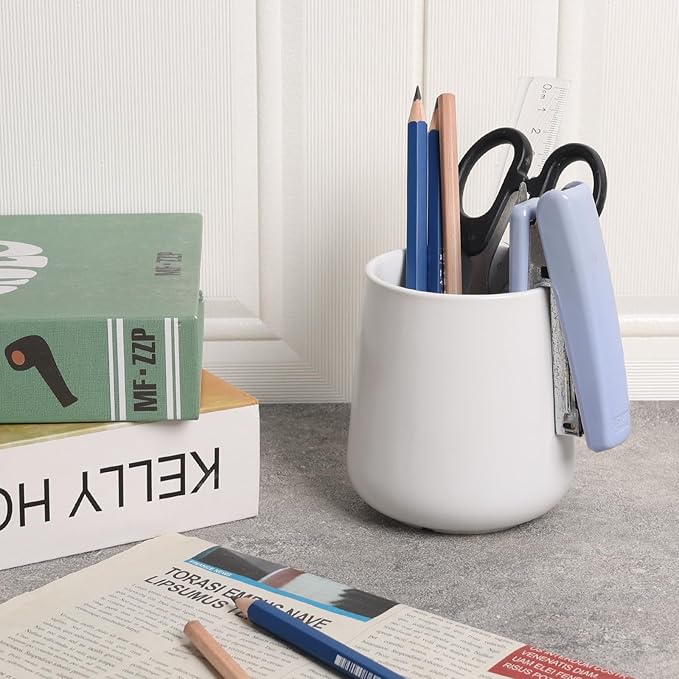 BosilunLife Bathroom Toothbrush Holder - Ceramic Toothbrush Cup Holder 13Oz White Toothbrush Holder for Bathroom Toothbrush and Toothpaste Holder for Bathroom Vanity Countertop, Ideal for Home, Hotel