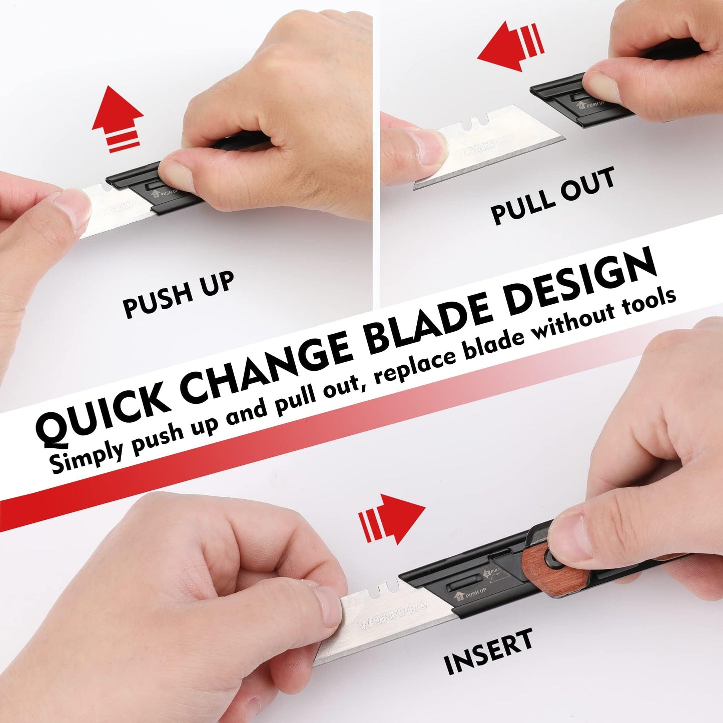 WORKPRO 2-in-1 Folding Knife/Utility Knife - Gifts for Dad, Quick-Change Box Cutter with Belt Clip and Liner Lock, Extra 10 SK5 Blades Included