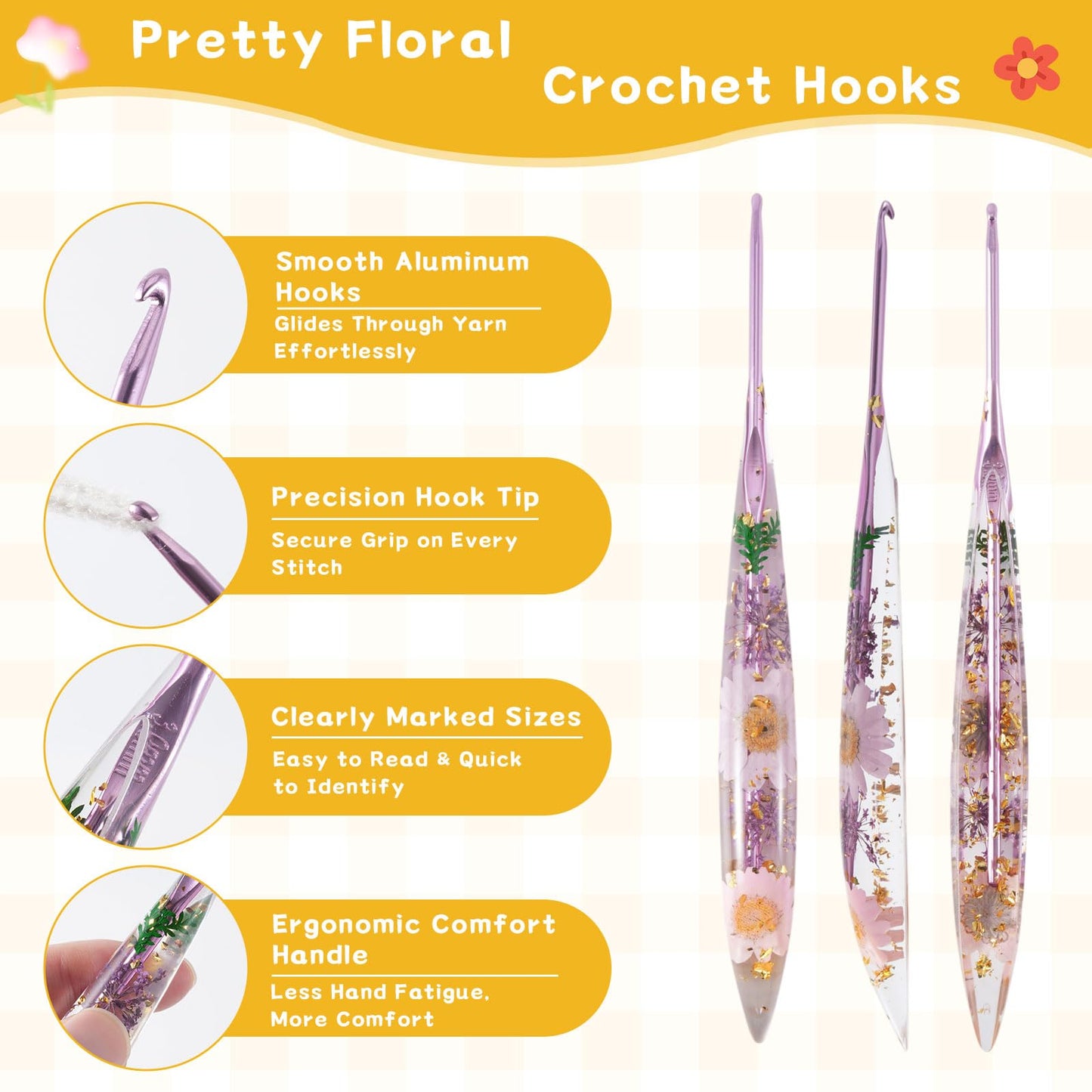 Jieting 9 Sizes Ergonomic Crochet Hooks Set 2.0mm–6.0mm with Floral Handles, Crochet Hook Kit for Beginners, Smooth Yarn Crochet Needles with Storage Bag & Accessories for Knitting Lovers