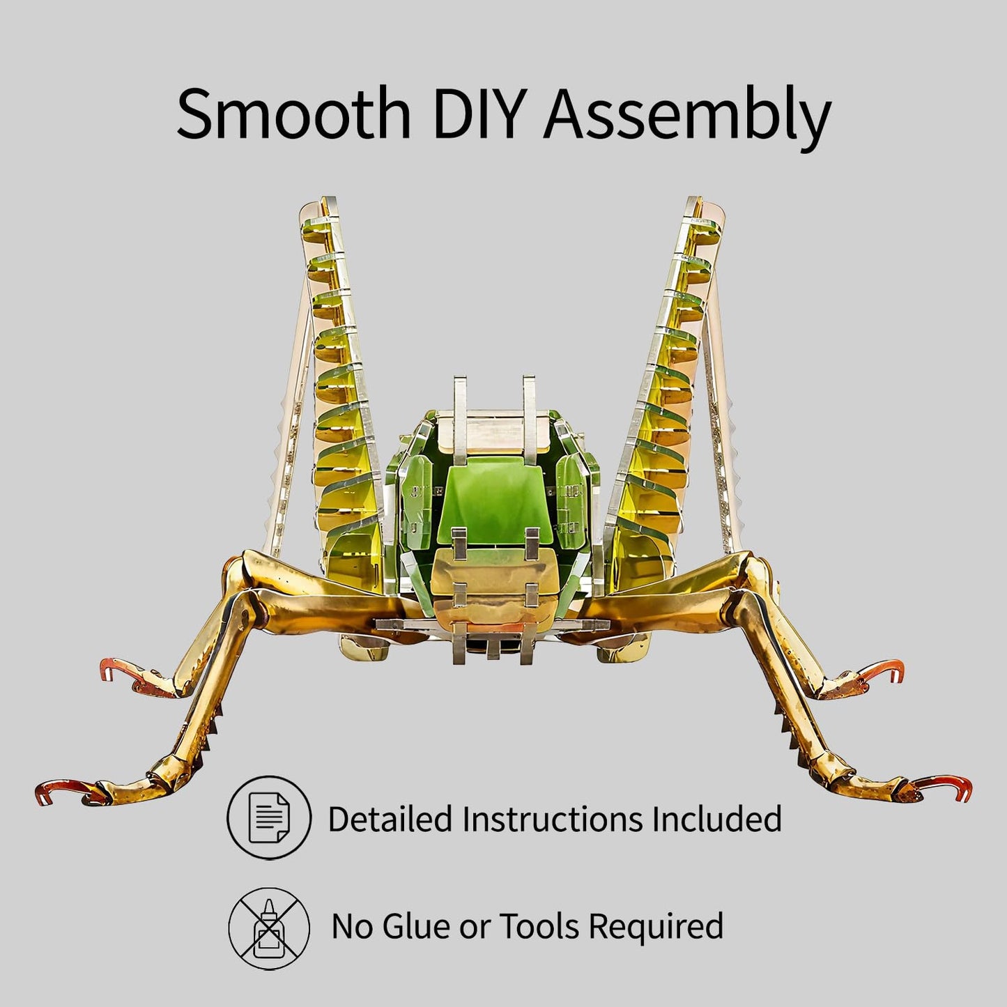 HELLOTOY 3D Acrylic Insects Puzzles DIY Bug Model Kit for Teenagers Educational Display Nature Decoration Figurine Sculpture (Grasshopper)
