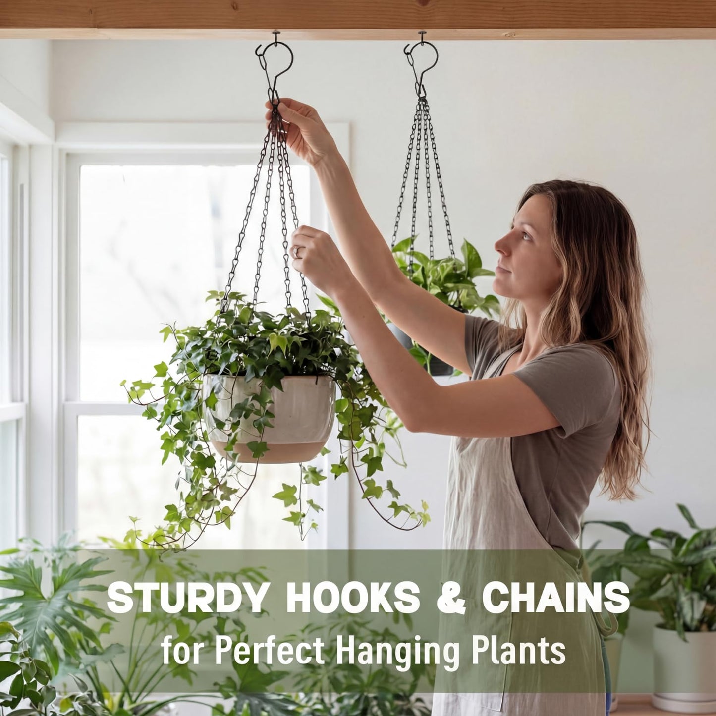Otoolling 3 Pack 23 Inch Hanging Baskets Chains with Windproof Hooks, Hanging Plant Chains 4 Point Metal Flower Pot Replacement Chain Hangers for Planters Lanterns Bird Feeders