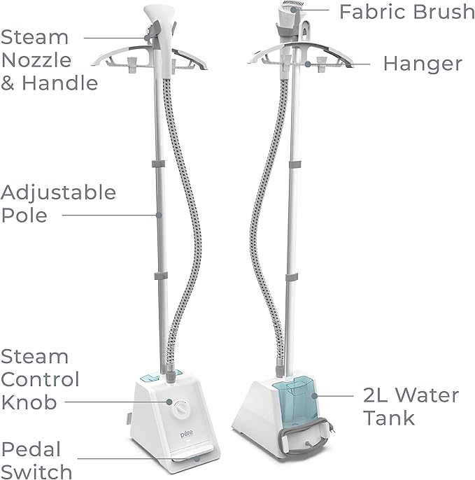 Pure Enrichment PureSteam Pro Upright Clothes Steamer - Professional Standing Garment Steamer & Foot Pedal - Half Gallon Tank with 1 Hr of Steam at 4 Heat Levels that Heats in 45 Seconds