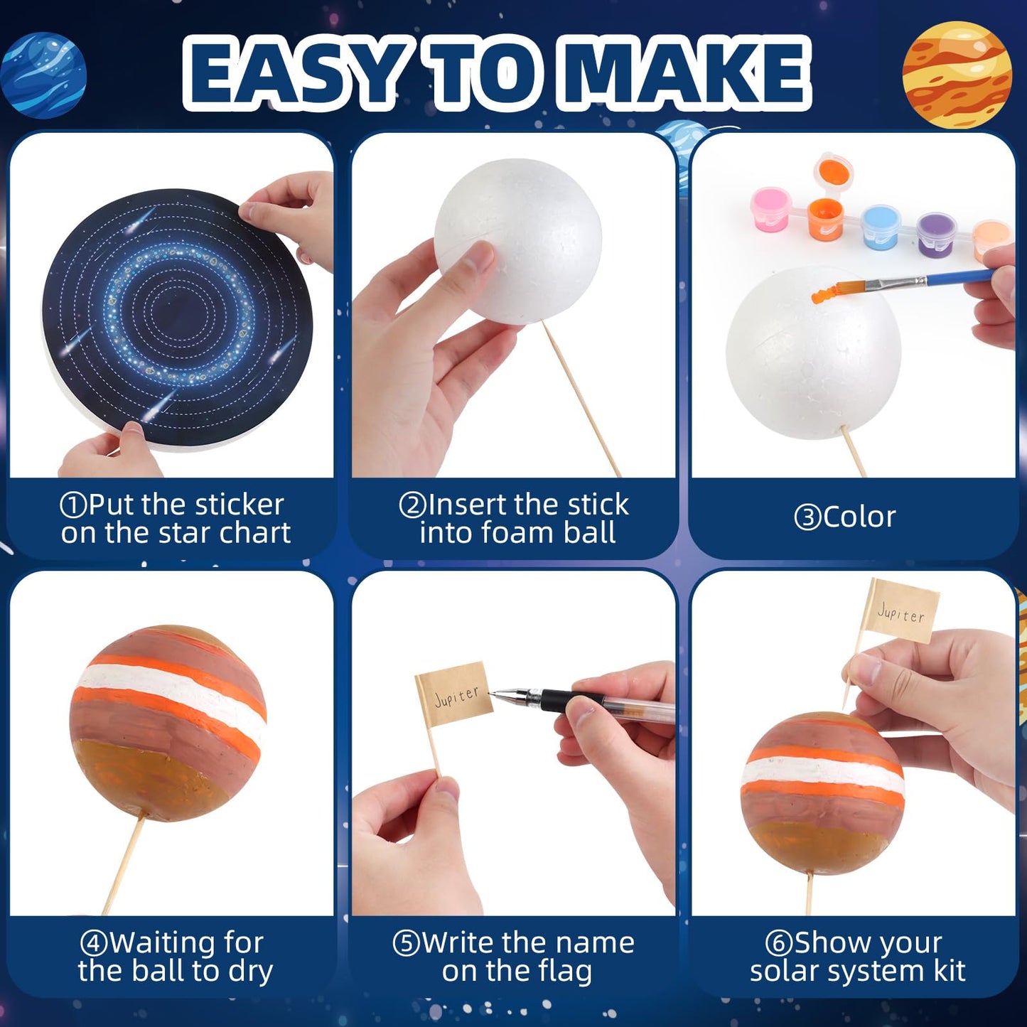 64 PCS Solar System Project Kit, Solar System Model Kit with 13 Mix Foam Balls, Solar System Toys for Kids 3-5, Learn Planets Science Kit School Project Supplies of Bamboo Sticks, Flags, Brushes