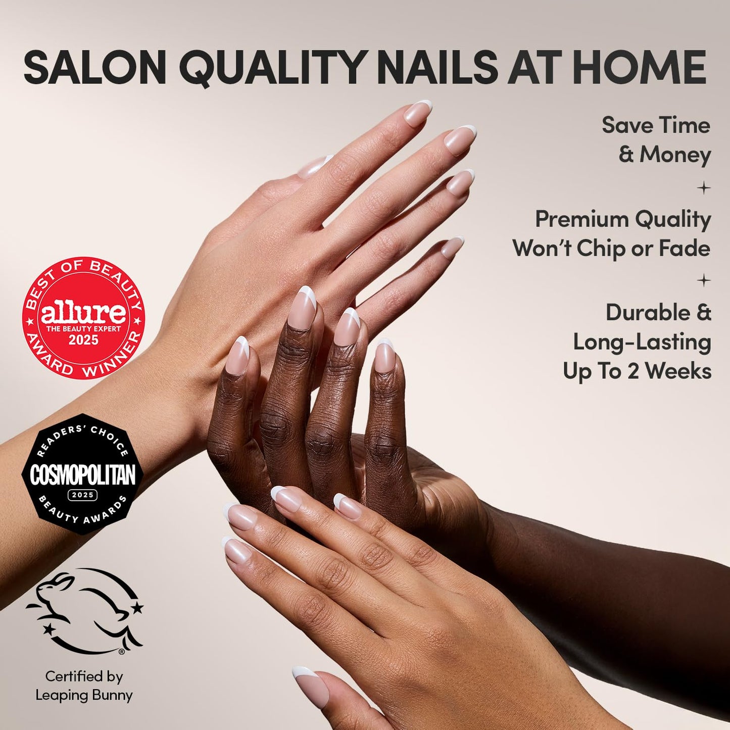 Glamnetic Press-On Nails Bundle - Pearlfect & La Perle | 2 Glazed French Tips in Short Oval and Short Squoval | Durable, Salon-Quality Nail Kits