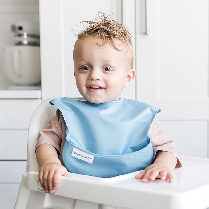 Tiny Twinkle Mess-Proof Baby Bibs for Eating | Waterproof, Wipeable Toddler Bibs with Catch-All Pocket | Feeding Bibs for Girls & Boys(3 Pack,Ocean Life Set)