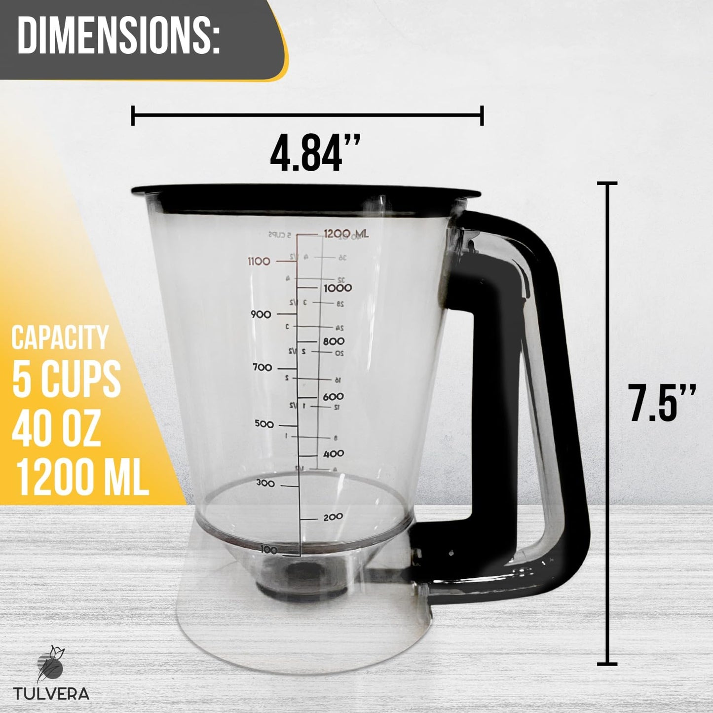 Pancake Batter Dispenser | 5-Cup Mix Pourer for Pancakes, Waffles, Crepes, Muffins, Cupcakes | Squeeze Handle, Portion Control Pitcher, Durable Drip-Free Design | Baking Accessories (Original Black)