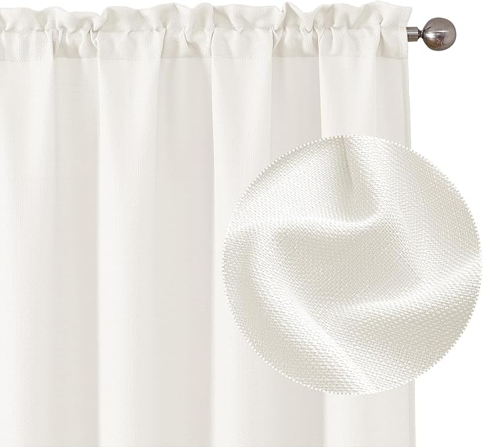 Chyhomenyc Light Filtering Curtains 72 Inch Length 2 Panels Set, Faux Linen Textured Soft Airy Privacy Yellowish Farmhouse Curtain Drapes for Living Room, Each 40Wx72L Inches, Cream???prev. Ivory???