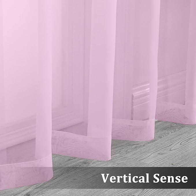 OVZME 2 Pack Pink Sheer Curtains 63 Inch Length, Light Filtering Window Curtain Drapes Treatment for Kitchen, Bedroom Living and Children Room, Voile Top Dual Rod Pocket, 2 Pack of 42 x 63"