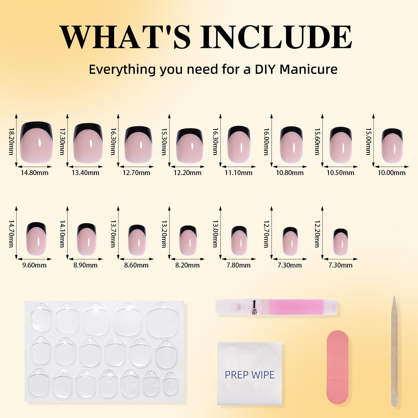 Leefrei Black French Tip Press On Nails - Short Square Press On Nails, Reusable Glue On Nails with Natural Fit, 30 Pieces 15 Sizes False Nail Kit for Women, Black French Tip - Square