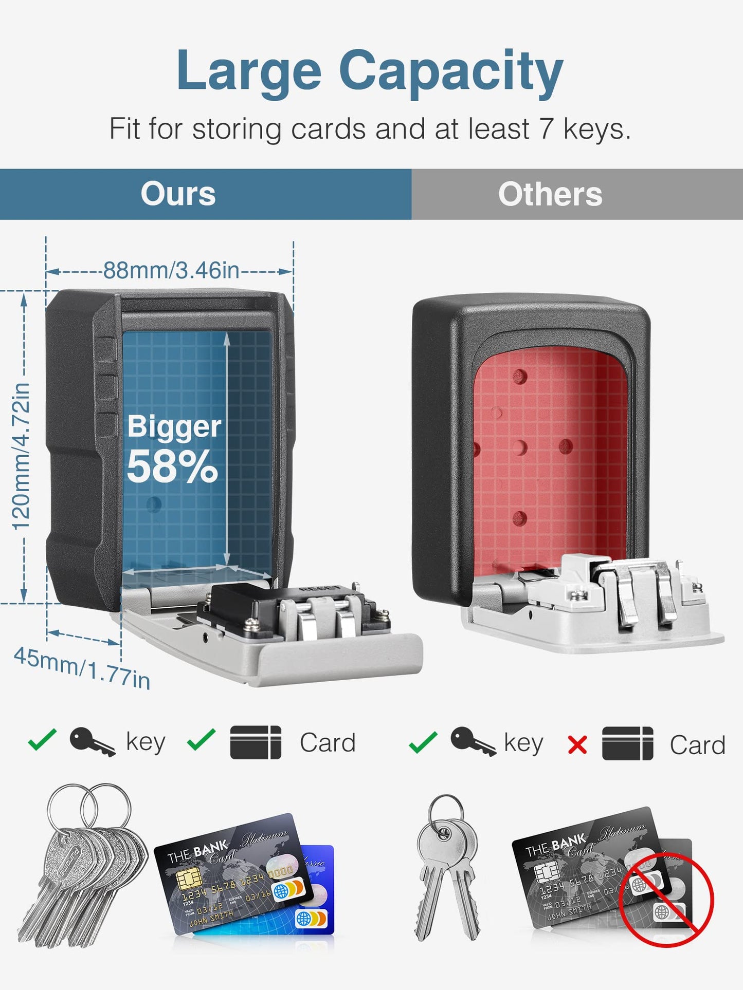 Puroma Key Lock Box with Key Hook, Resettable 4-Digit Combination, Waterproof Key Storage Security, Large Capacity Wall Mounted for House Keys, Realtors, Garage Spare Keys