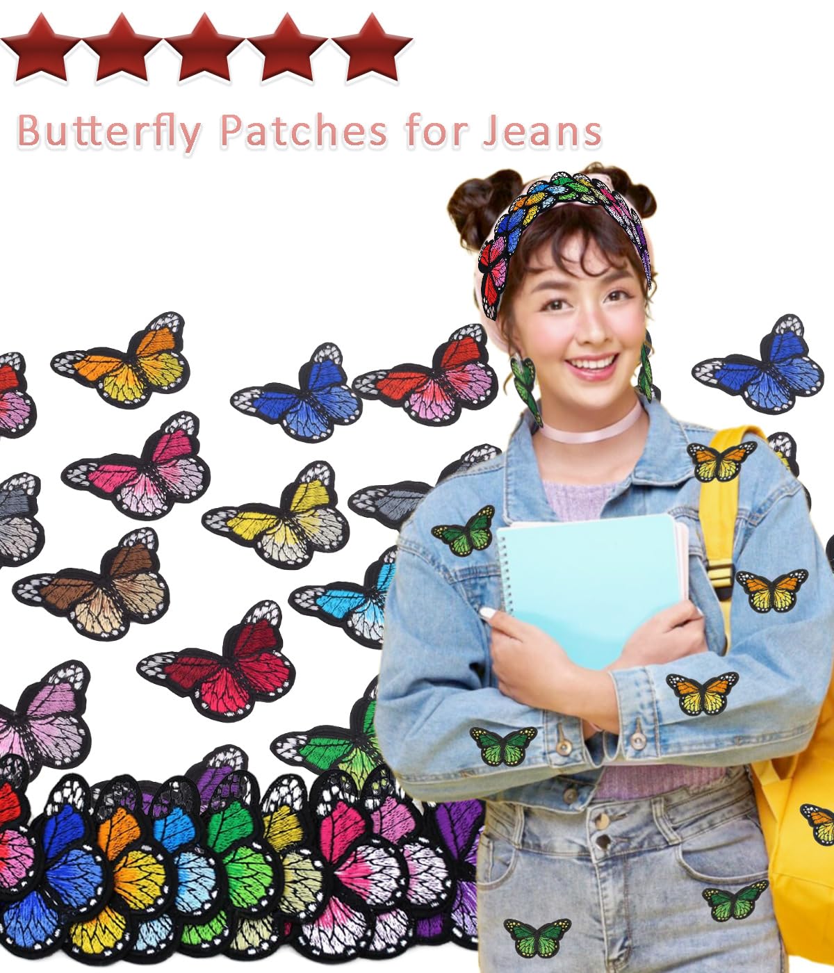24pcs Cute Butterfly Iron on Patches Moth Embroidered Applique Repairing Patches for Hat Jean Jacket Dress Bag Shoe Decoration (Orange)