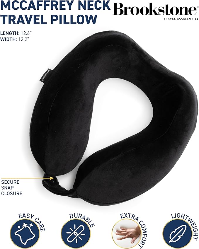 Brookstone x Christian McCaffrey Neck Travel Pillow - Lightweight U-Shaped Stuffable Memory Foam Travel Neck Pillow for Car, Airplane Travels and Sleep, Black