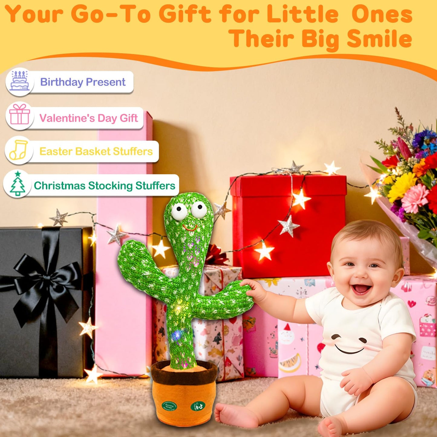 Hunfur Dancing Talking Cactus Toy,Interactive Funny Gift for Baby Infant 6-18 Months, Singing Record Repeat What You Say Light Up Toy for Toddler 1 2 3 Year Old Boy Girl