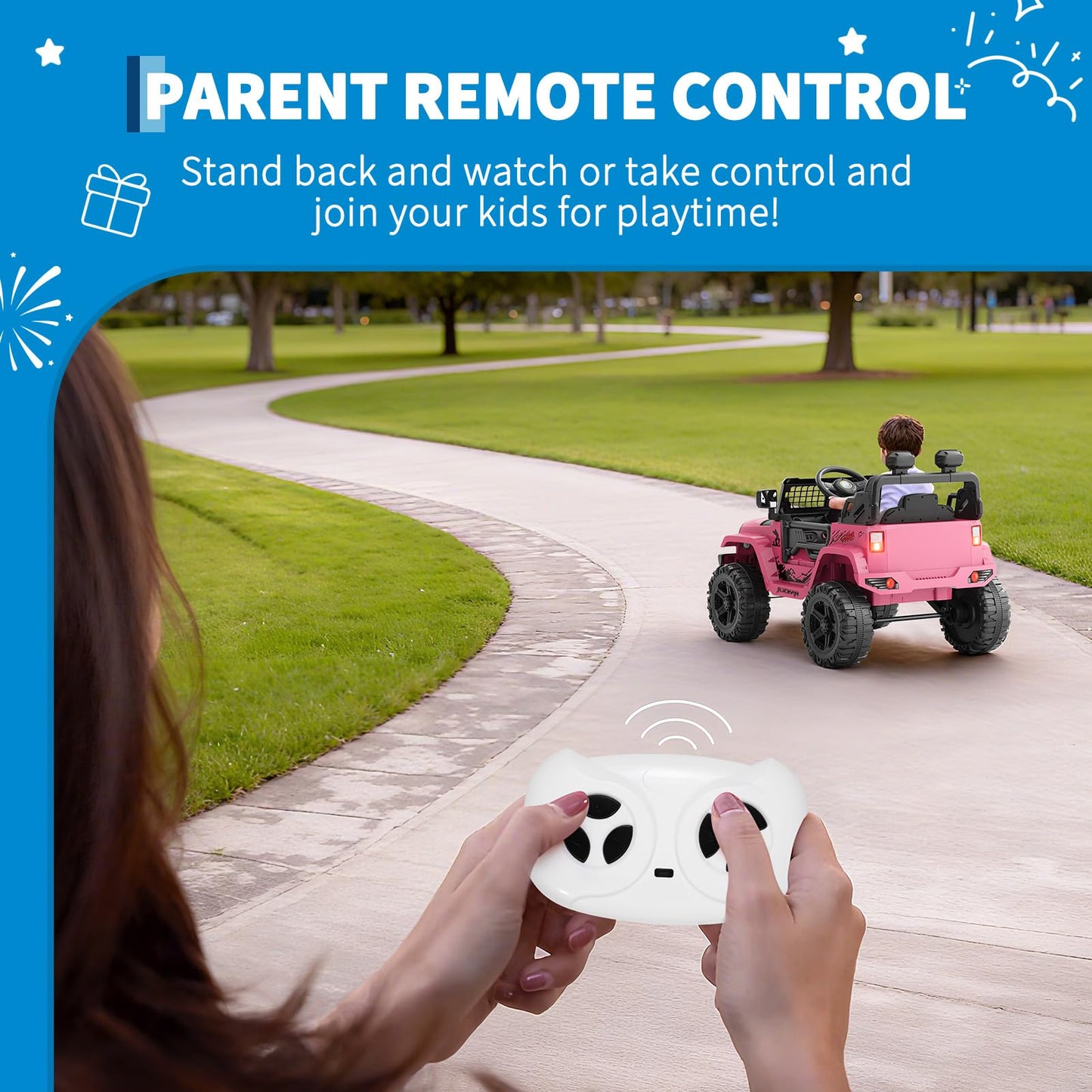 Hetoy Ride on Toys for Kids, Kids' Electric Vehicles, Electric Car for Kids, 12V Ride on Car with Remote Control, Spring Suspension, LED Lights, Bluetooth, 3 Speeds, Toddler Truck Vehicles(Pink)