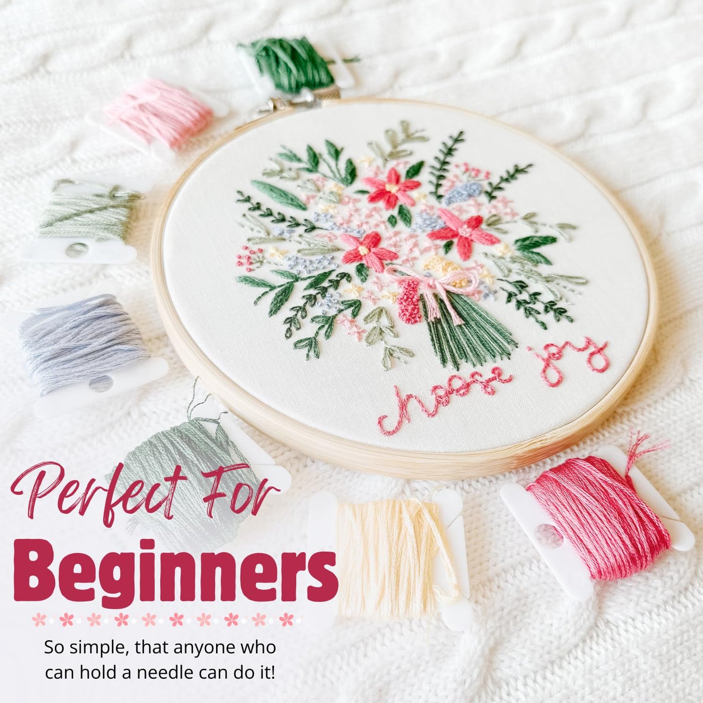 Elly & Grace Christian Embroidery Kit with Embroidery Hoop, Easy Embroidery Kit for Beginners and Adults, Full Embroidery Hoop Kit with Needles and Thread Included (Choose Joy)