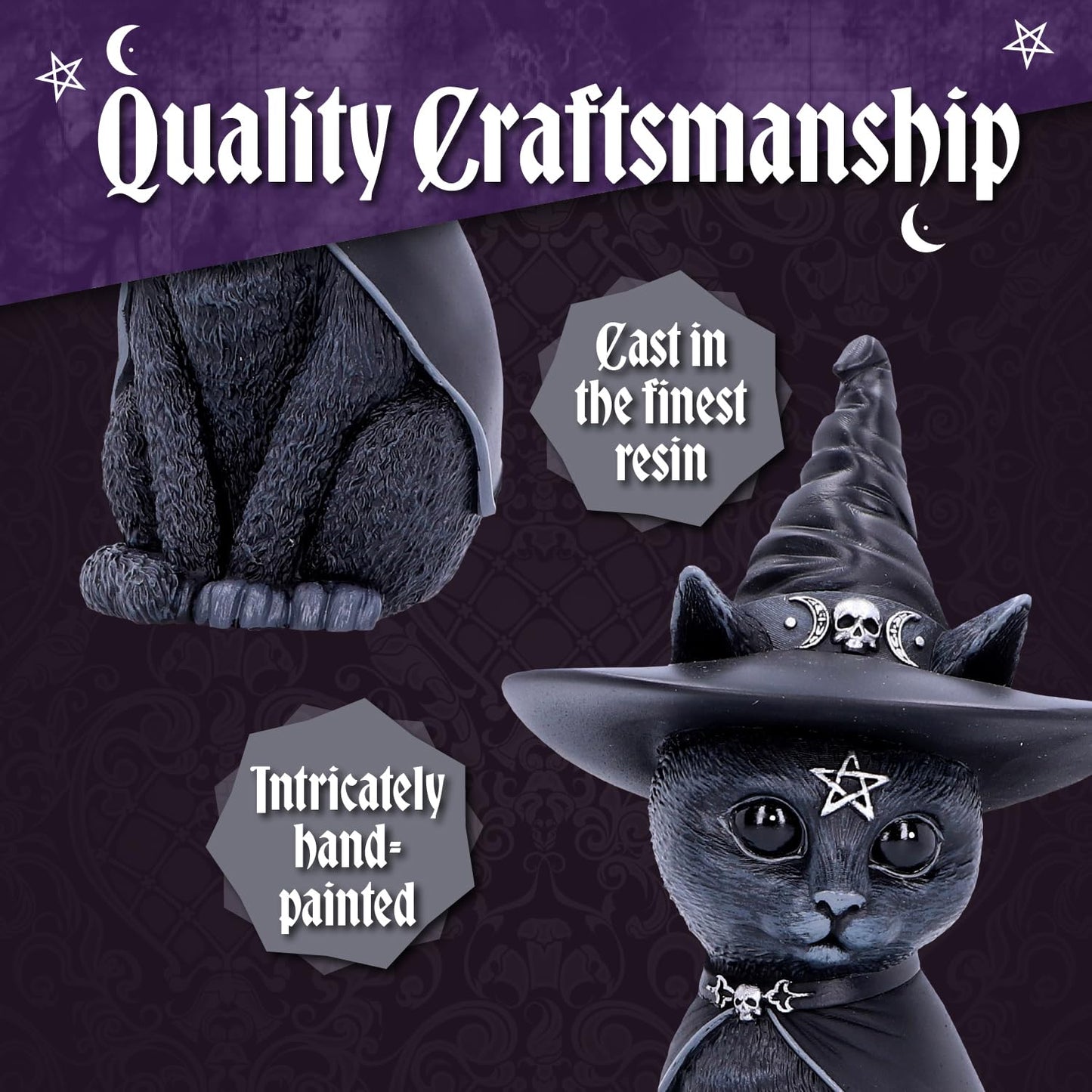 Nemesis Now Figurine Decor, Detailed Hand-Painted Polyresin, Black - Purrah Witches Hat Gothic Satanic Cat