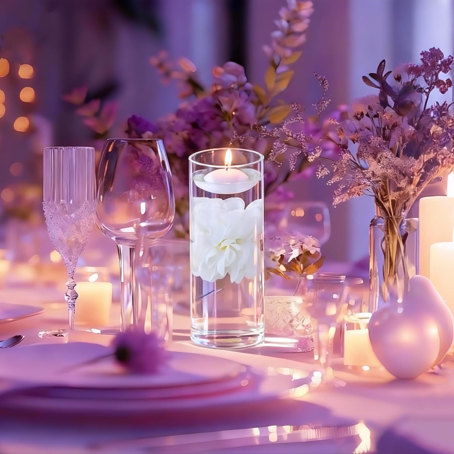 UDU 24 Pcs Floating Candles for Centerpieces and Floating Flowers for Centerpieces Artificial Flower Head for Home Birthday Wedding Party Table Decor Creamy White