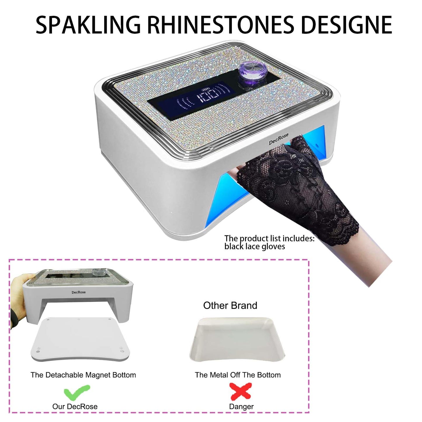 UV LED Nail Lamp Cordless, DecRose 120W Rechargeable UV Light for Gel Nails Portable Nail Dryer Light with Timer, Sparkling Rhinestones Diamond Curing Lamp,Gift for Nail Art Lovers & Professionals