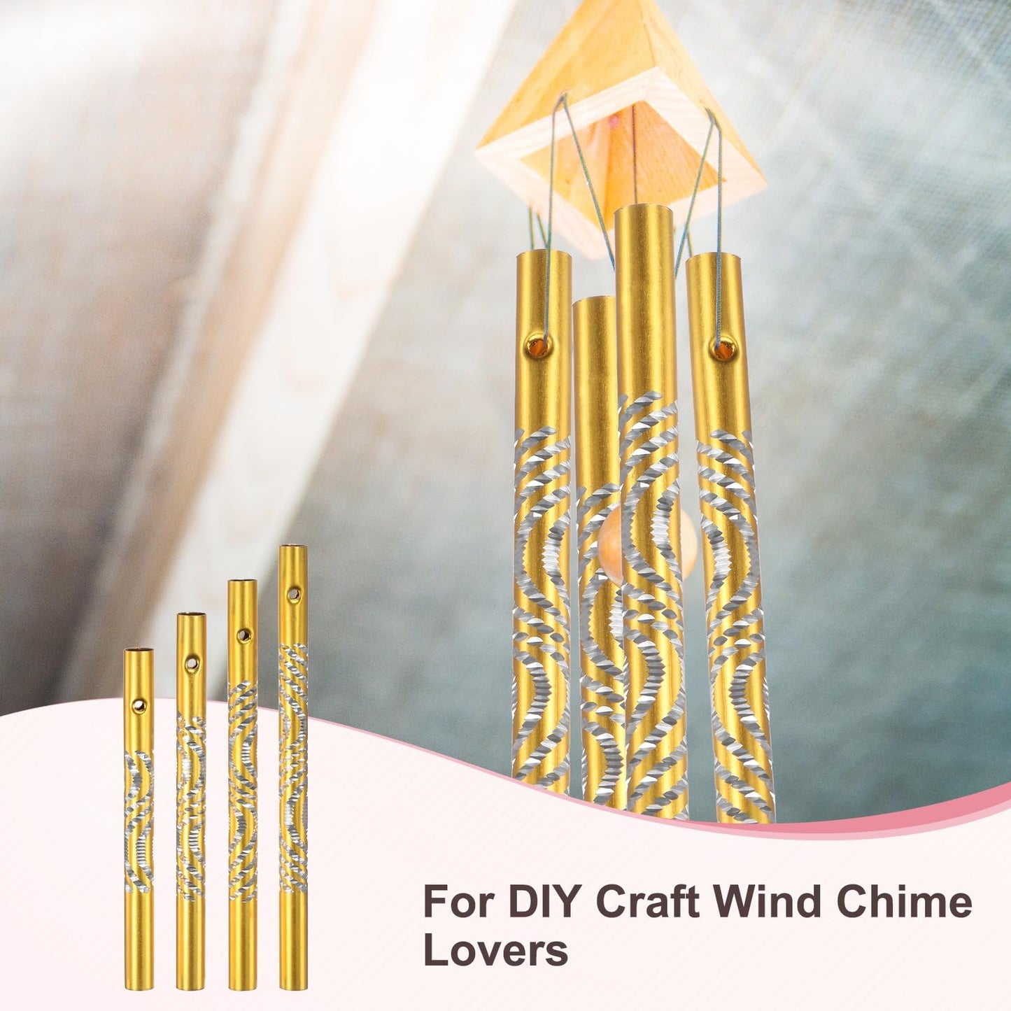 M METERXITY 6-Set Wind Chime Tubes, 4 Sizes Aluminum Wind Chime Empty Tubes with String, Metal Wind Bell for Crafts/DIY Home Garden Outdoor Hanging Decorations [0.8cm W,9/10/11/12cm L,Orange]