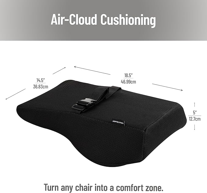 Mind Reader Lumbar Support Cushion for Office Chair and Car Seat, Memory Foam, Air-Cloud Technology, Back Pain Relief, Improves Posture, 14.5" L x 5" W x 18.5" H, Black