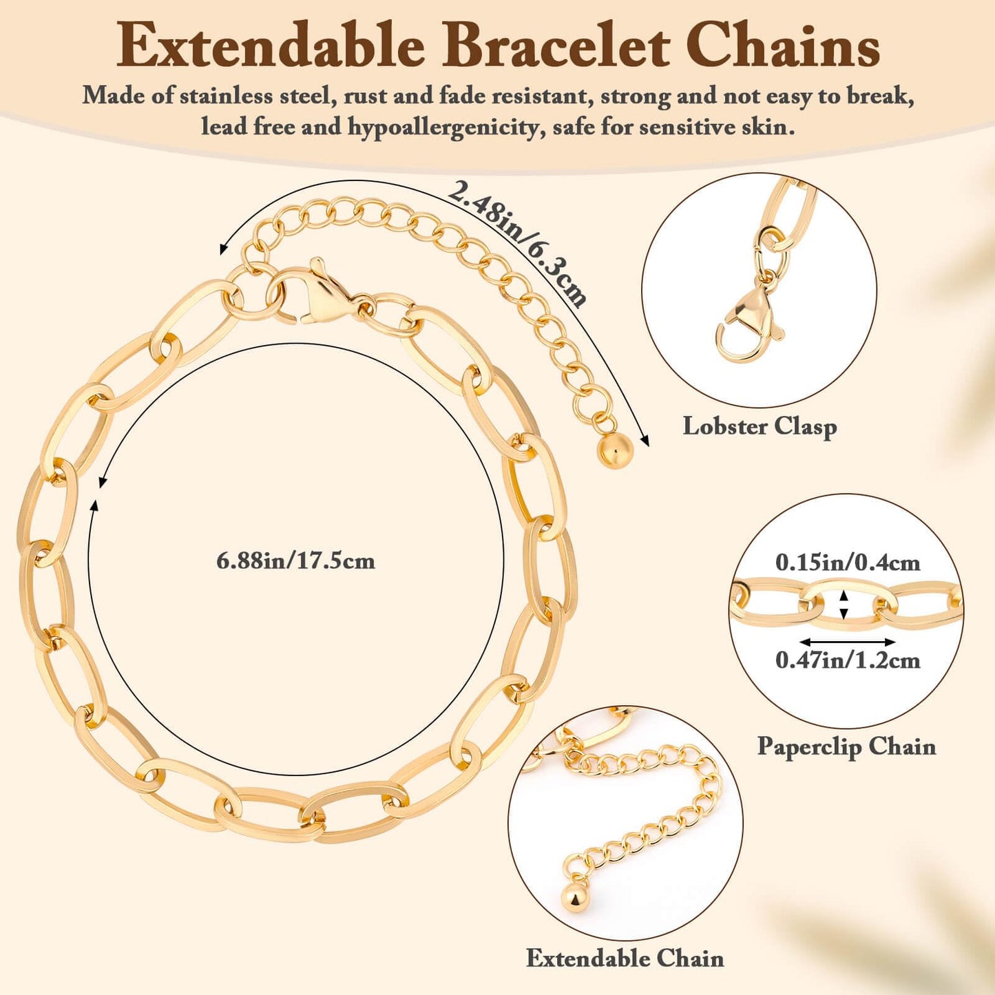 Flasoo 416 Pieces Gold Charm Bracelet Making Kit, Including Paperclip Chain Bracelets, Charms, Jump Rings for Jewelry Making