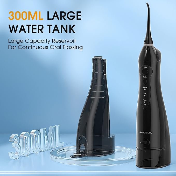 Hangsun Water Flossers for Teeth Cordless Rechargeable Dental Oral Irrigator Water Jet for Teeth Braces Care with 8 Jet Tips for Travel and Home Use (Black)