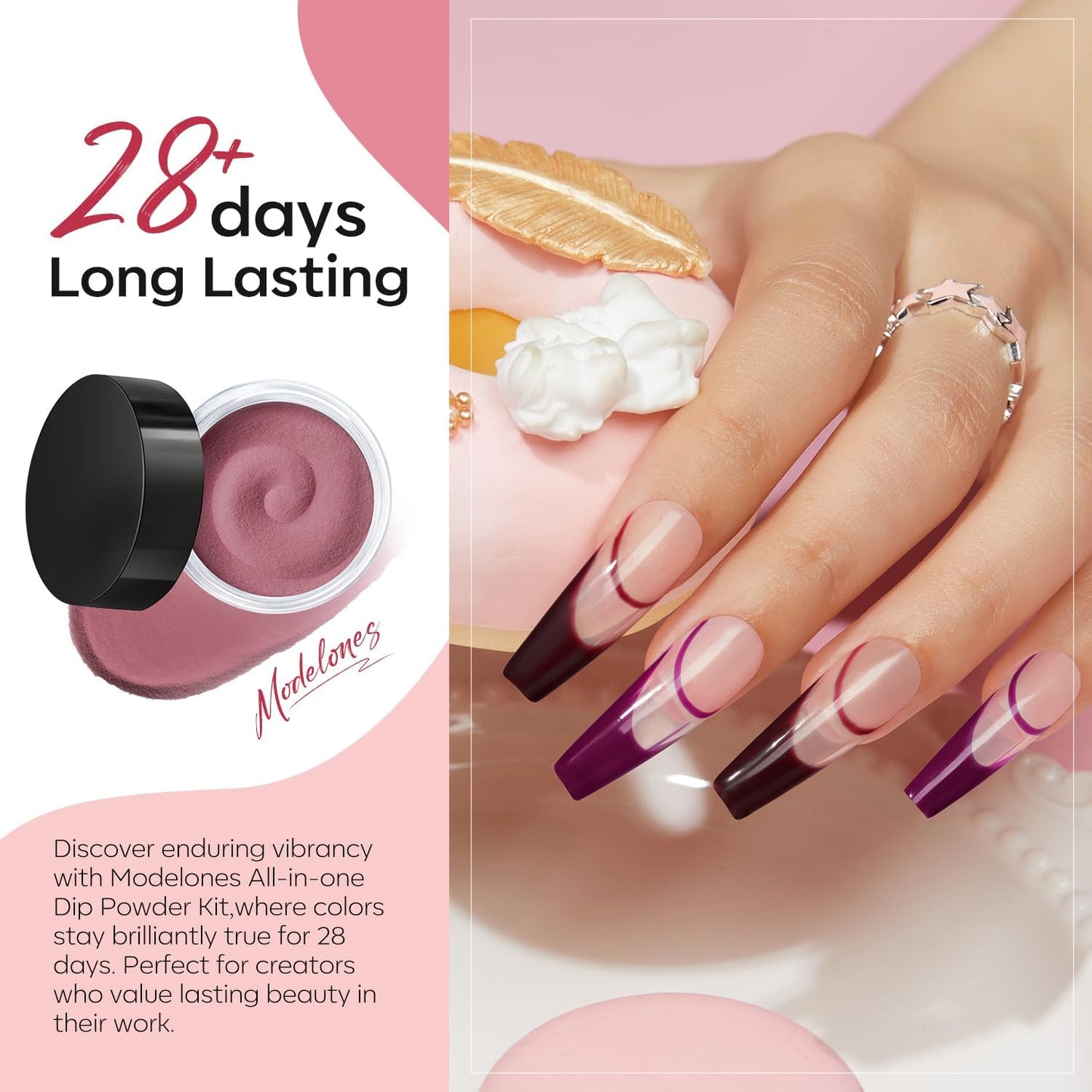 Modelones Dip Powder Nail Kit Starter Glitter 40 Pcs, 20 Colors Nude Pink Burgundy Blue Dipping Powder Liquid Set Base&Top Activator for Nail Powder Dip Kit