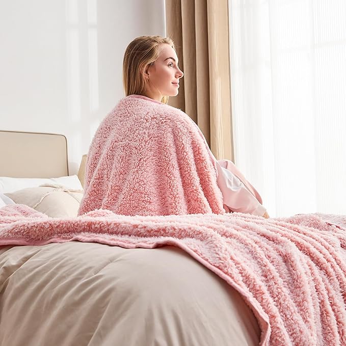 EMME Fuzzy Blanket Soft Fleece Throw Blankets for Women, Fluffy Sherpa Throws(Plush Pink,108"x90")