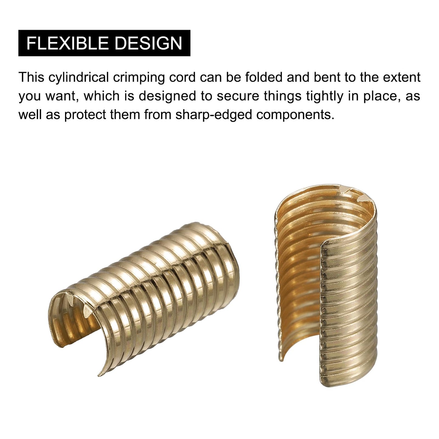 uxcell Leather Rope Clip, 100Pcs Cylindrical Crimping Cord Crimps Foldable String Leather Cord Fastener for DIY Lanyard, Tassel, Jewelry Making, Golden