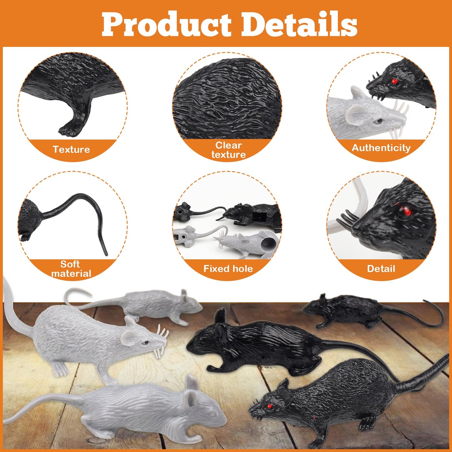 DOITEM 46 Pcs Plastic Fake Rat Plastic Mouse Toys Decorations Realistic Pranks Rats Simulated Small Mouse Mice Toys for April Fools Day Halloween Prank Party Supplies