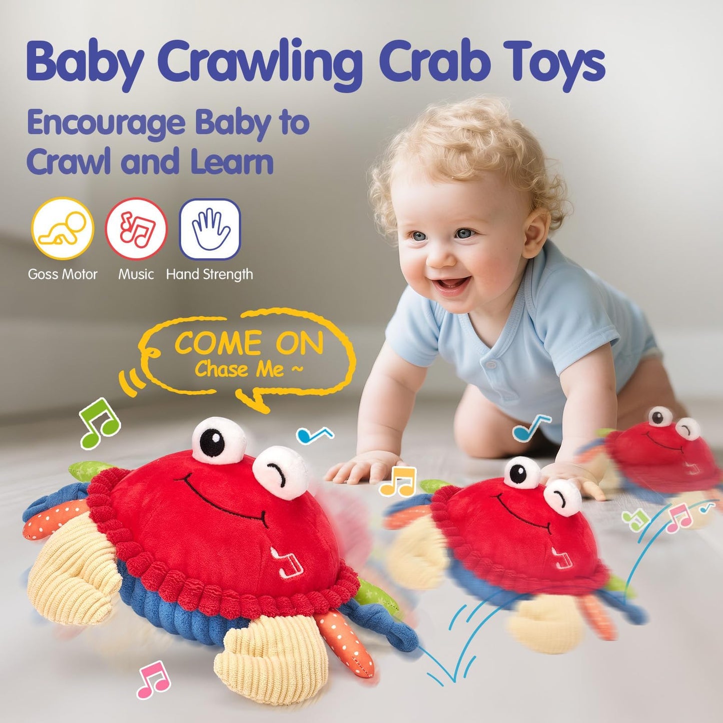 hahaland Baby Toys 6+ 12-18 Months - Crawling Musical Dancing Walking Moving Bouncing Learning Crab Tummy Time Toy Sensory Toddler Toys for 1-3 Year Old Birthday Easter Basket Stuffers