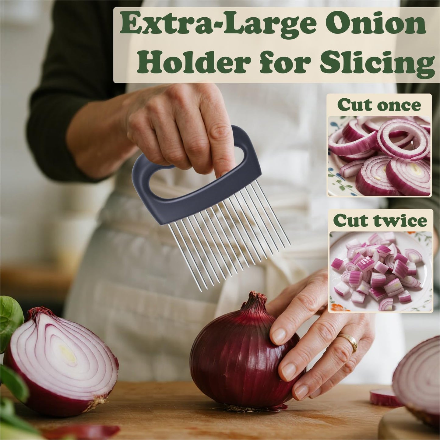 FATUXZ Extra-Large Onion Holder for Slicing, Onion Chopper Vegetable Cutter, Extra-Large Tomato Slicer with 16 Long Needles, Veggie Chopper for Potato, Meat Tenderizer Tool, Food Slicer Kitchen Gadget