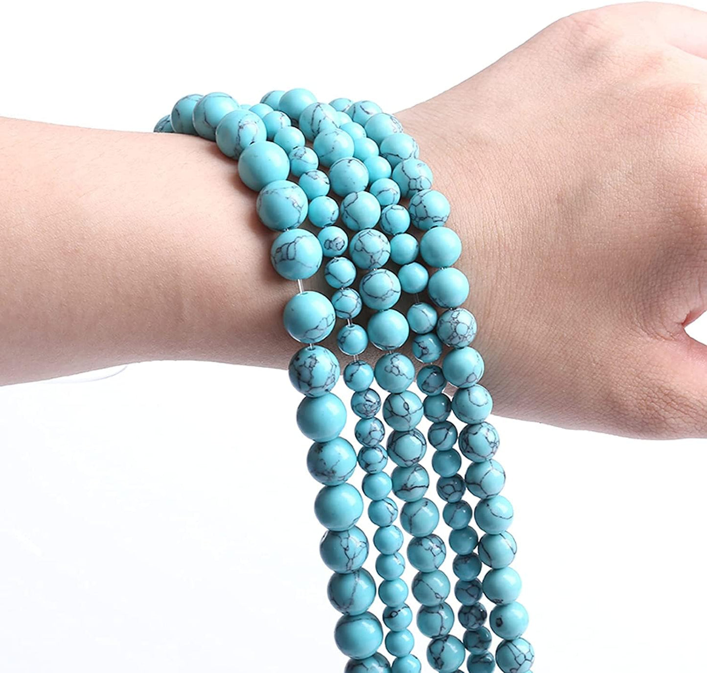 90PCS 4MM Blue Howlite Turquoises Stone Beads Natural Gemstone Bead Crystal Healing Energy Jewelry Making DIY 15 inches