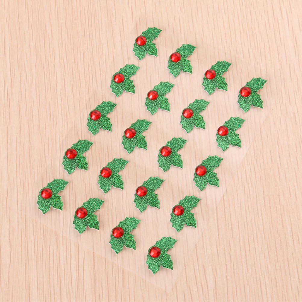 Amosfun 10 Sheets/Pack Green and Red Christmas Holiday Holly Leaves Stickers DIY Christmas Decorative Stickers