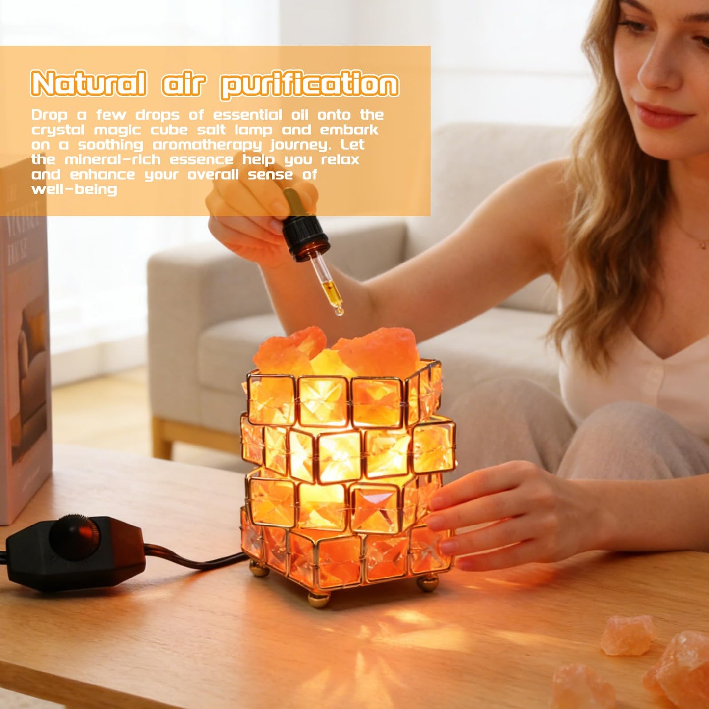 Natural Himalayan Pink Salt Lamp, Dimmable Single Lighting, Plug-in Powered, Crystal Salt Rock Lamp, Glow Night Light for Bedroom Office, UL & ETL Certified Cord (Crystal Crown)