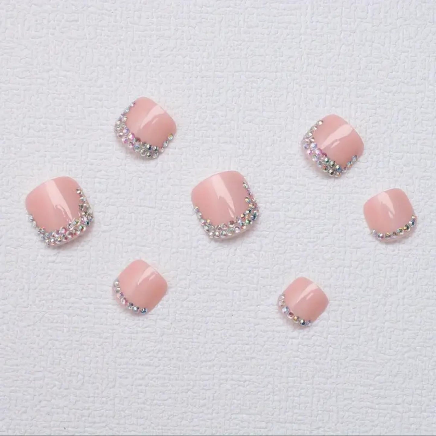 French Press on Toenails Short Square Fake Toe Nails Rhinestone False Toenails Glossy Full Cover Acrylic Glue on Toenails Nude Toe Nails Bling Stick on Toenails for Women 24 Pcs