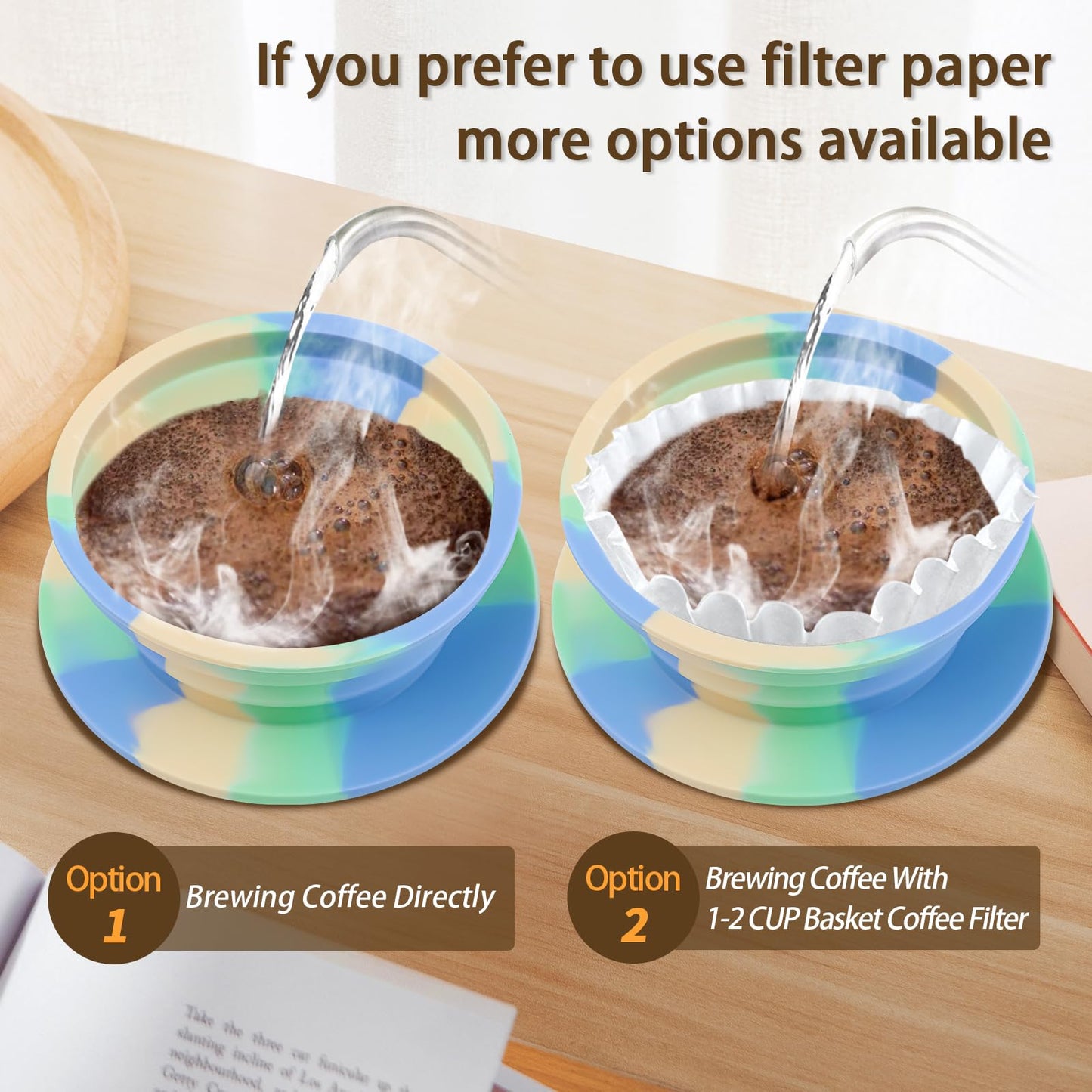 VVGCS Collapsible Travel Pour Over Coffee Dripper Kit Single Cup, Paperless Camping Pour Over Coffee Maker with Metal Filter, Backpacking Manual Coffee Maker for Camping Coffee