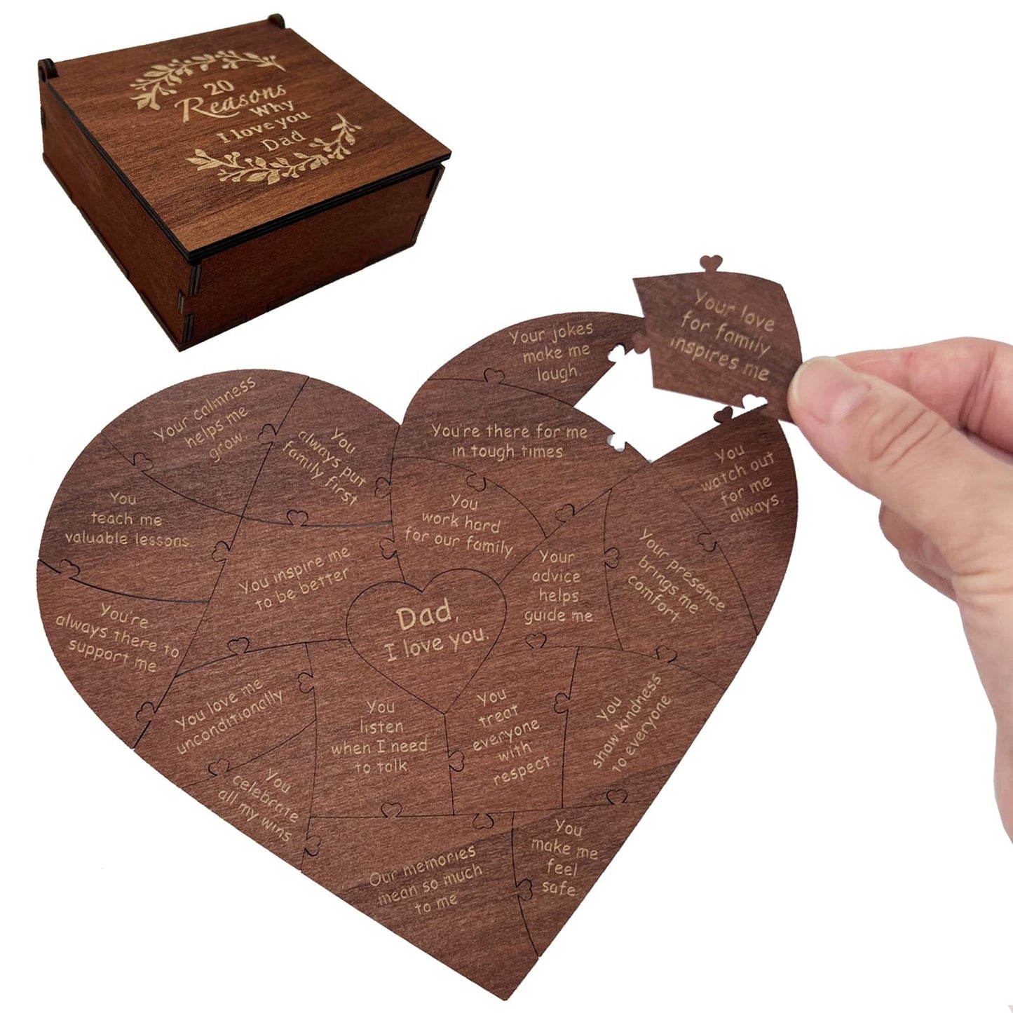 Birthday Gifts for Dad from Daughter or Son,20 Reasons Why I Love You Wooden Fathers Dad Puzzle Pieces Gift Idea